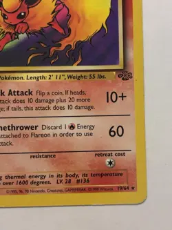 Pokemon TCG Jungle Flareon First Edition Non-Holo Card #19/64 MP - Image 4
