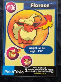 Flareon 136 Pokemon Burger King PokeTrivia Trading Card VINTAGE MP - Image 1