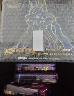 SEALED/NEW BUNDLED Mega Evolution !!Pokemon Center!! ETB - Lucario + 3 Mini Tins - Image 1