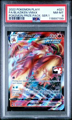 2022 POKEMON PLAY! POKEMON PRIZE PACK: SER 1 #021 FULL ART/BLAZIKEN VMAX PSA 8 - Image 1