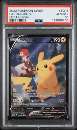 2022 POKEMON SWORD & SHIELD LOST ORIGIN #TG16 FULL ART/PIKACHU V PSA 10 - Image 1