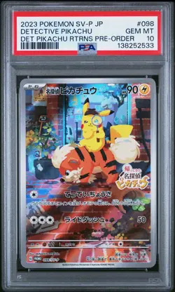 2023 POKEMON JPN SV-P PROMO #098 DETECTIVE PIKACHU PSA 10 - Image 1
