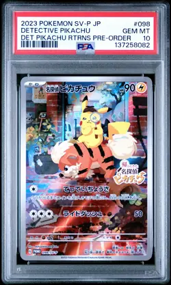 2023 POKEMON JPN SV-P PROMO #098 DETECTIVE PIKACHU PSA 10 - Image 1
