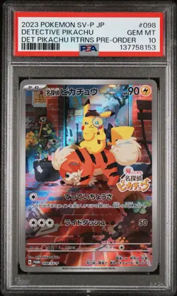 2023 POKEMON JPN SV-P PROMO #098 DETECTIVE PIKACHU PSA 10 - Image 1