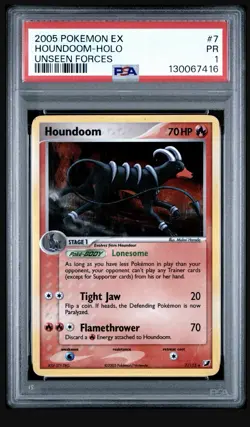 2005 POKEMON EX UNSEEN FORCES #7 HOUNDOOM-HOLO UNSEEN FORCES Psa 1 - Image 1