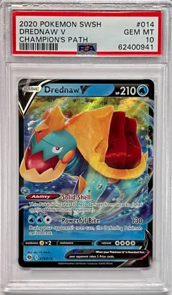 2020 Pokemon SWSH Champion's Path #014 Drednaw V PSA GEM MINT 10 - Image 1
