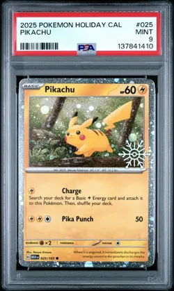 Pikachu 025/165 Cosmos Holo MINT PSA 9. Pokemon 2025 Holiday Calendar - Image 1