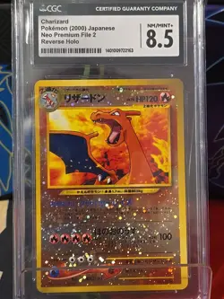 CHARIZARD 2000 POKEMON JPN NEO PREMIUM FILE 2 REVERSE HOLO #006 CGC 8.5 - Image 1