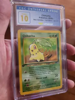 (POP 7) CGC 10 PRISTINE 2000 Chikorita 54/111 Neo Genesis 1st Edition Pokemon - Image 1