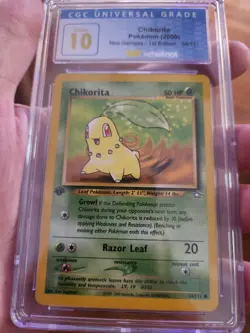 (POP 7) CGC 10 PRISTINE 2000 Chikorita 54/111 Neo Genesis 1st Edition Pokemon - Image 2