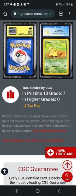(POP 7) CGC 10 PRISTINE 2000 Chikorita 54/111 Neo Genesis 1st Edition Pokemon - Image 4