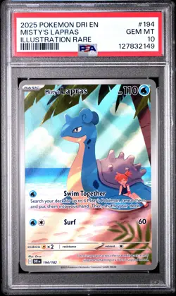 2025 POKEMON DRI EN-DESTINED RIVALS ILLUSTRATION RARE #194 MISTY'S LAPRAS PSA 10 - Image 1