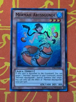 YUGIOH MERMAIL ABYSSGUNDE SUPER RARE NEAR MINT AP03-EN005 NA PRINT - Image 1