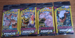 4 Different Art Work 2019 UNIFIED MINDS 3 Card $$ Store Booster Packs Long Tab - Image 1