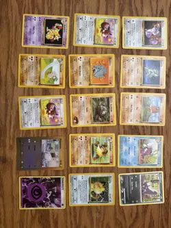 15 Assorted Pokemon Cards Including Rare Meowith And Energy Holofoils - Image 1