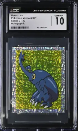 (CGC 10) Pokemon Card - 2001 Heracross 32 Chrome Sticker - Merlin Series 3 Vtg - Image 1