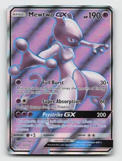 Pokemon Mewtwo GX TCG Full Art Ultra Rare Holo Card 72/73 Shining Legends NM - Image 1