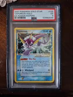 Vaporeon Gold Star Power Keepers Ultra Rare Holo Card 102/108 PSA 5 - Image 1