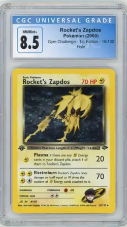 2000 Pokemon Gym Challenge Rocket's Zapdos 15/132 1st Ed Holo CGC 8.5 *SWIRL* - Image 1
