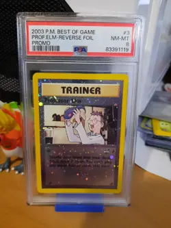 2003 Pokemon Best of Game 3 Professor Elm Rev-holo PSA 8 NM-MT cert 83391119 - Image 1