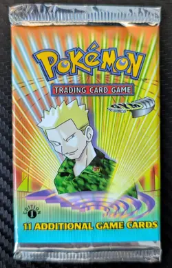 Pokemon TCG Gym Heroes 1st Edition Booster Pack Lt Surge WOTC 1999 SEALED - Image 1