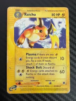 Pokemon TCG Expedition Base Set Raichu 61/165 Non-Holo Rare HEAVY HP/DMG - Image 1