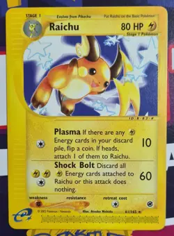 Raichu 61/165 Non Holo Rare Expedition Base Set Pokemon Card 2002 LP+ - Image 2