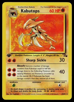 Pokemon Card - Kabutops Fossil 24/62 Rare 1st Edition - Image 1