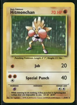 Hitmonchan Base Set Holo Unlimited Rare Pokemon TCG Card 7/102 - Image 1