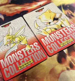 Pokemon 1996 Bandai Carddass Scyther #123 & Abra #63 RED Vending ~ Excellent - Image 2