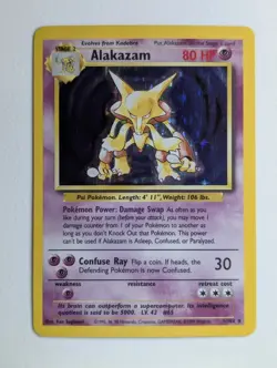 Moderately Played LP/MP 1999 Pokemon WOTC Base Set Unlimited Alakazam 1/102 Holo - Image 1