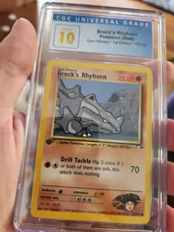 (POP 3) CGC 10 PRISTINE Brock's Rhyhorn 70/132 1st Edition Pokemon Gym Heroes - Image 2