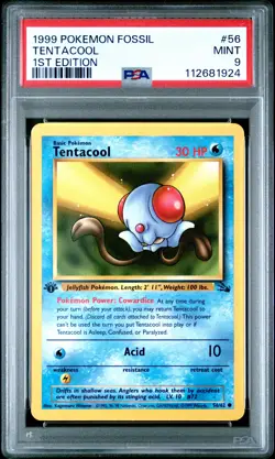 1999 Pokemon Fossil #56 Tentacool 1st Edition PSA 9 - Image 1