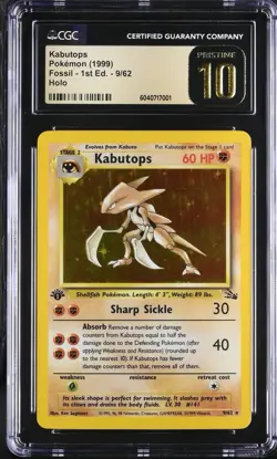 1999 Pokemon 1st Edition Kabutops Holo CGC Pristine 10 LOW POP 1% KING - Image 1