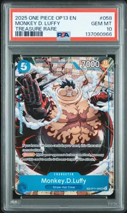 2025 ONE PIECE OP13 058 CARRYING ON HIS WILL MONKEY D LUFFY TREASURE RARE PSA 10 - Image 1