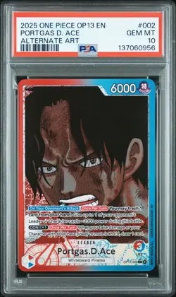 2025 ONE PIECE OP13 002 CARRYING ON HIS WILL PORTGAS D ACE LEADER ALT ART PSA 10 - Image 1