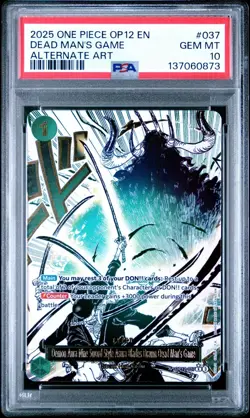 2025 ONE PIECE OP12-037 LEGACY OF THE MASTER DEAD MAN'S GAME ALT ART PSA 10 - Image 1