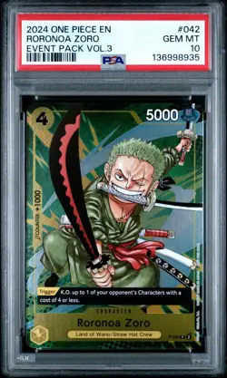 2024 ONE PIECE P-042 CHAMPIONSHIP EVENT PACK VOL 3 PROMO RORONOA ZORO PSA 10 - Image 1