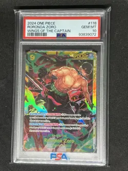 2024 ONE PIECE OP06-WINGS OF THE CAPTAIN #118 RORONOA ZORO PSA 10 - Image 1