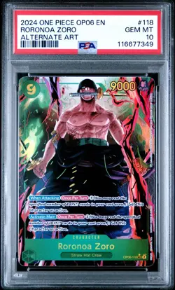 2024 ONE PIECE OP06-WINGS OF THE CAPTAIN 118 RORONOA ZORO ALTERNATE ART PSA 10 - Image 1