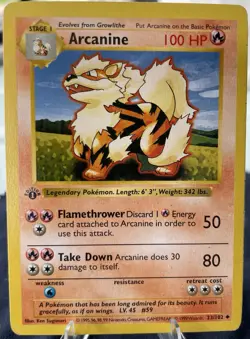 ARCANINE Pokemon Card - WOTC 1st Edition Base Set Shadowless 23/102 MP LP - Image 1