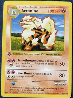 ARCANINE Pokemon Card - WOTC 1st Edition Base Set Shadowless 23/102 MP LP - Image 3