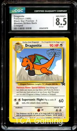 CGC 8.5 NM-MINT+ Dragonite 5 ERROR "Crimped" WB PROMO Pokemon Card 078 - Image 1