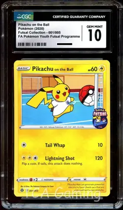 CGC 10 GEM MINT Pikachu on the Ball 001/005 Futsal Soccer PROMO Pokemon Card - Image 1