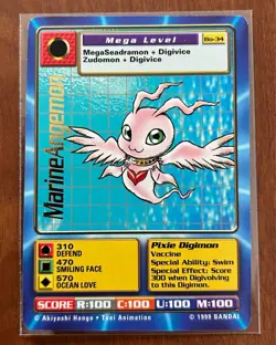MarineAngemon Bandai 1999 Digimon Card Gold Letter BO-34 - Image 1