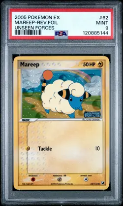 2005 POKEMON EX UNSEEN FORCES #62 MAREEP-REVERSE FOIL PSA 9 - Image 1