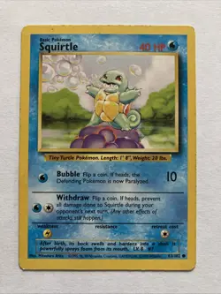 Pokemon Base Set Squirtle Unlimited Common 63/102 MP - Image 1