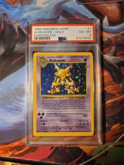 1999 POKEMON GAME ALAKAZAM HOLO SHADOWLESS #1 PSA 6 EX-MT WOW LOOK BEST PRICE - Image 1