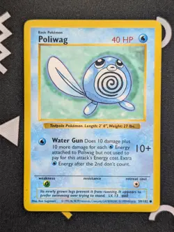 1999 WOTC POKEMON BASE SET SHADOWLESS POLIWAG 59/102 COMMON MP - Image 1