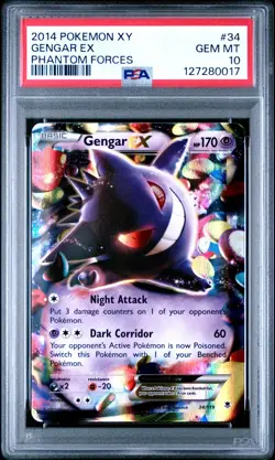 2014 POKEMON XY PHANTOM FORCES #34 GENGAR EX PSA 10 - Image 1